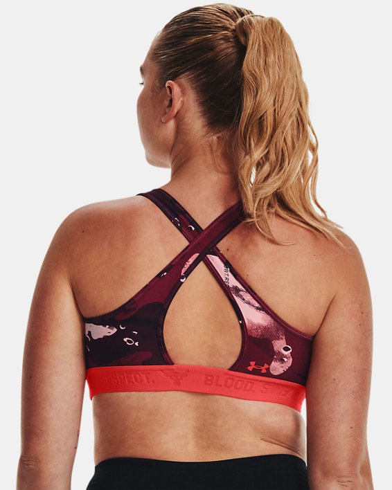 Women's Project Rock Printed Sports Bra, Red, pdpMainDesktop image number 3